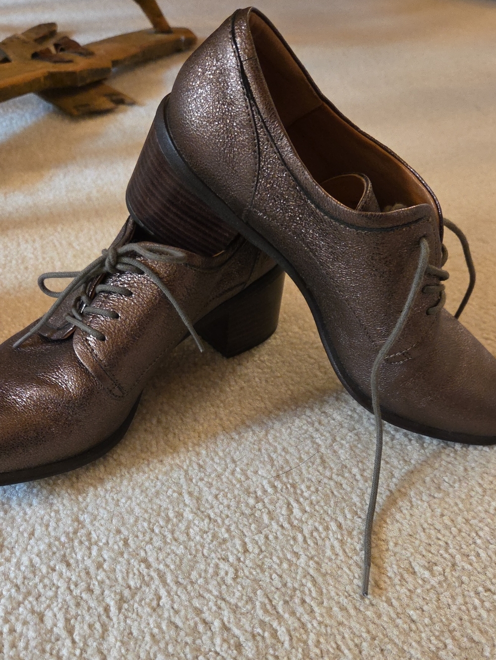 Sofft Metallic Taupe Lace-Up Block Heel Oxfords